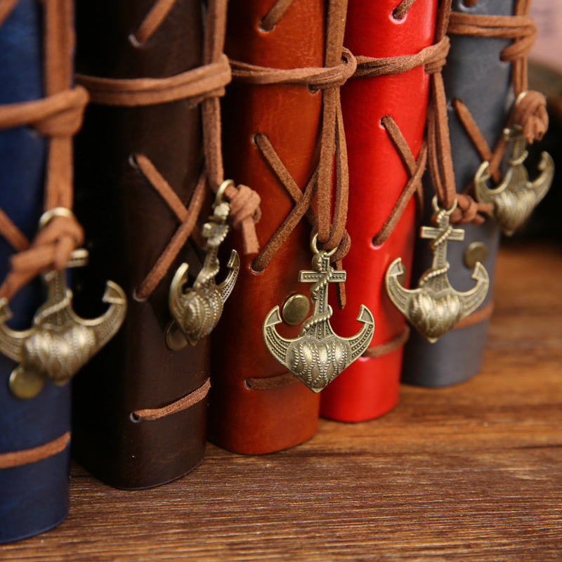 Vintage Pirate Anchors Spiral Notebook – Refillable PU Leather Journal