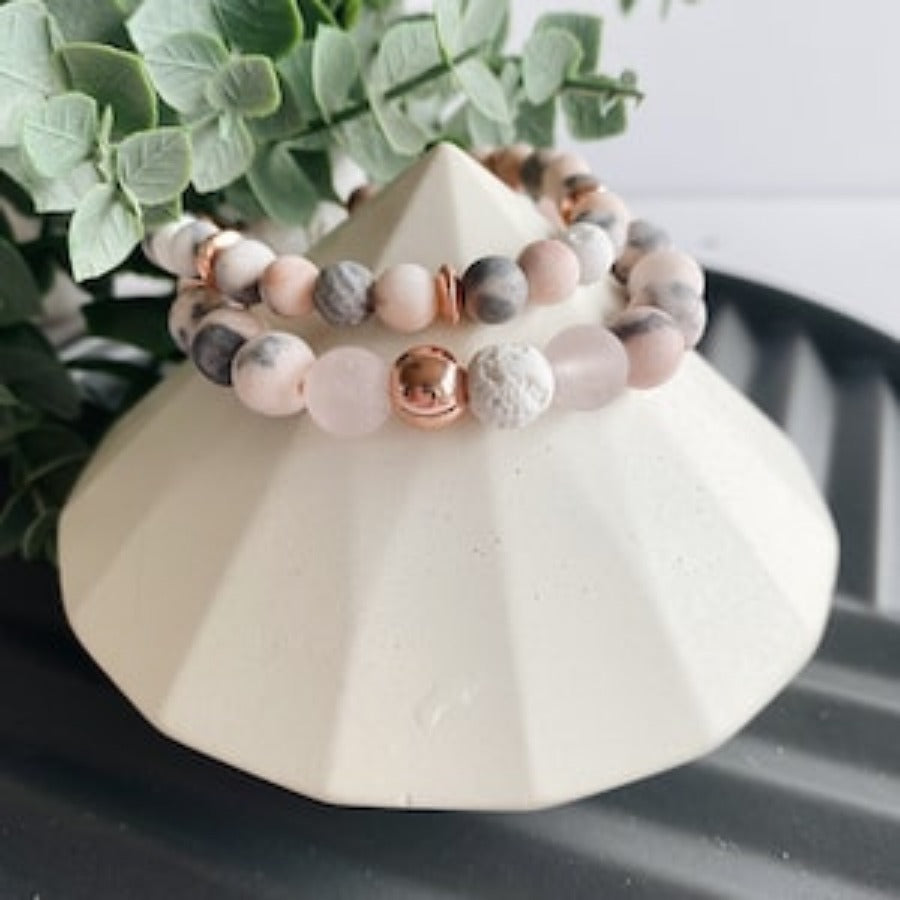 Jasper & Rose Quartz Gemstone Beaded Bracelet – Aromatherapy Diffuser