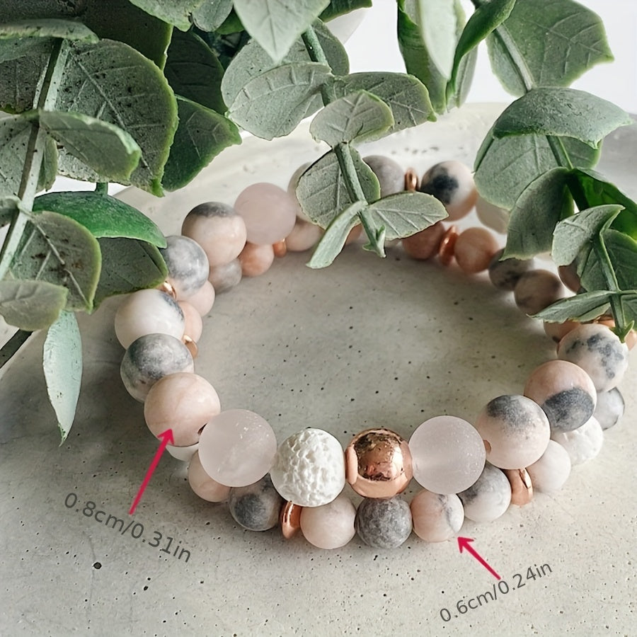 Jasper & Rose Quartz Gemstone Beaded Bracelet – Aromatherapy Diffuser