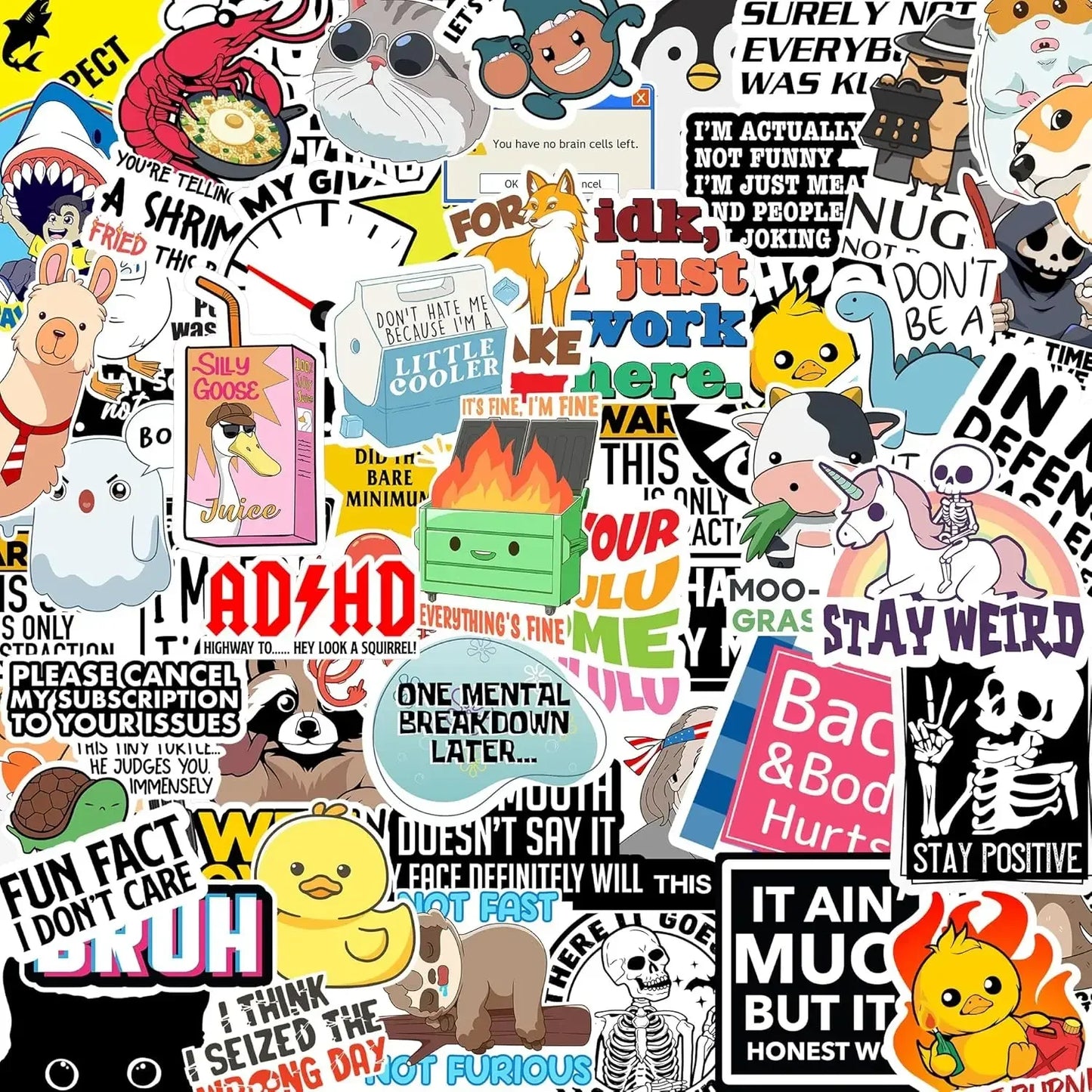 130 Funny Adult Quote Stickers – Waterproof Vinyl with Bold & Cheeky Sayings