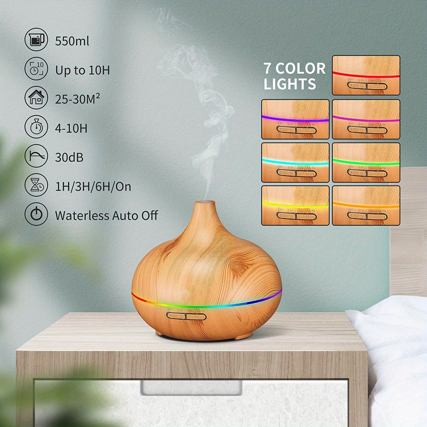 Aroma Diffuser – Large Room Ultrasonic Cool Mist Humidifier (Wood Color, 18.6 oz)