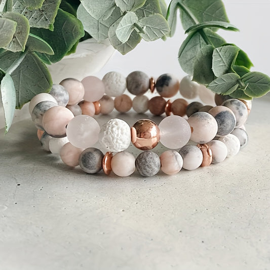 Jasper & Rose Quartz Gemstone Beaded Bracelet – Aromatherapy Diffuser