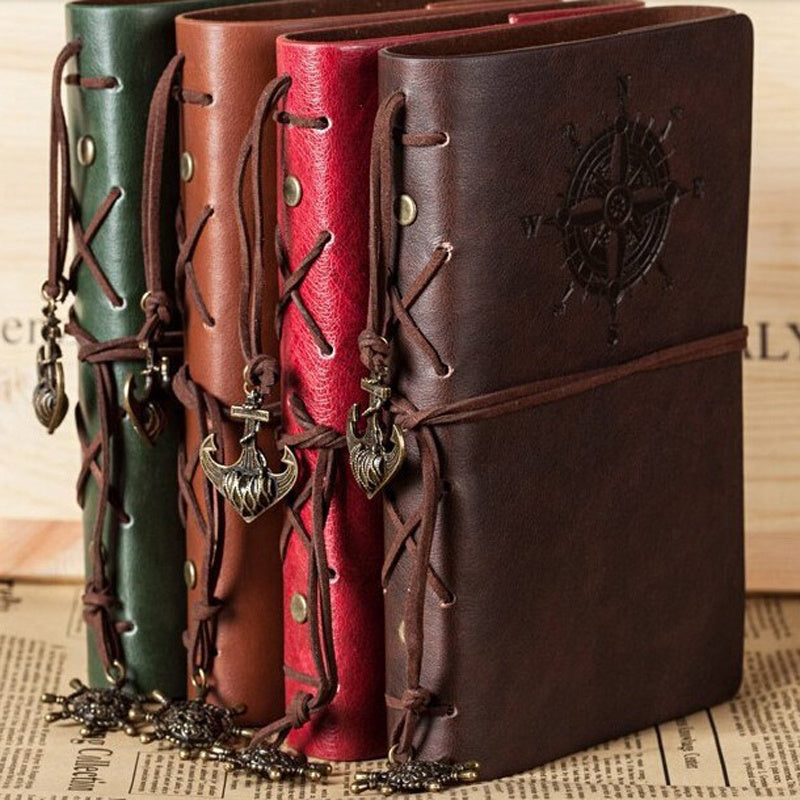 Vintage Pirate Anchors Spiral Notebook – Refillable PU Leather Journal