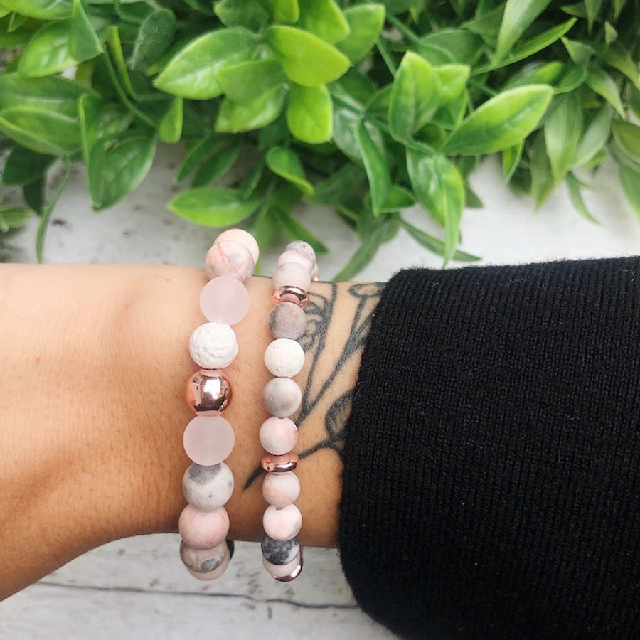 Jasper & Rose Quartz Gemstone Beaded Bracelet – Aromatherapy Diffuser