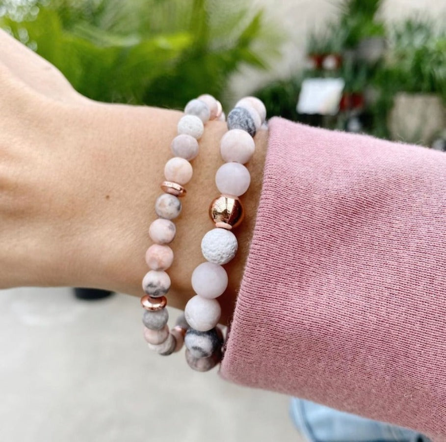 Jasper & Rose Quartz Gemstone Beaded Bracelet – Aromatherapy Diffuser