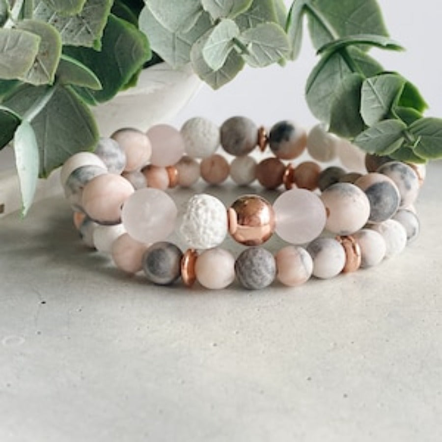 Jasper & Rose Quartz Gemstone Beaded Bracelet – Aromatherapy Diffuser