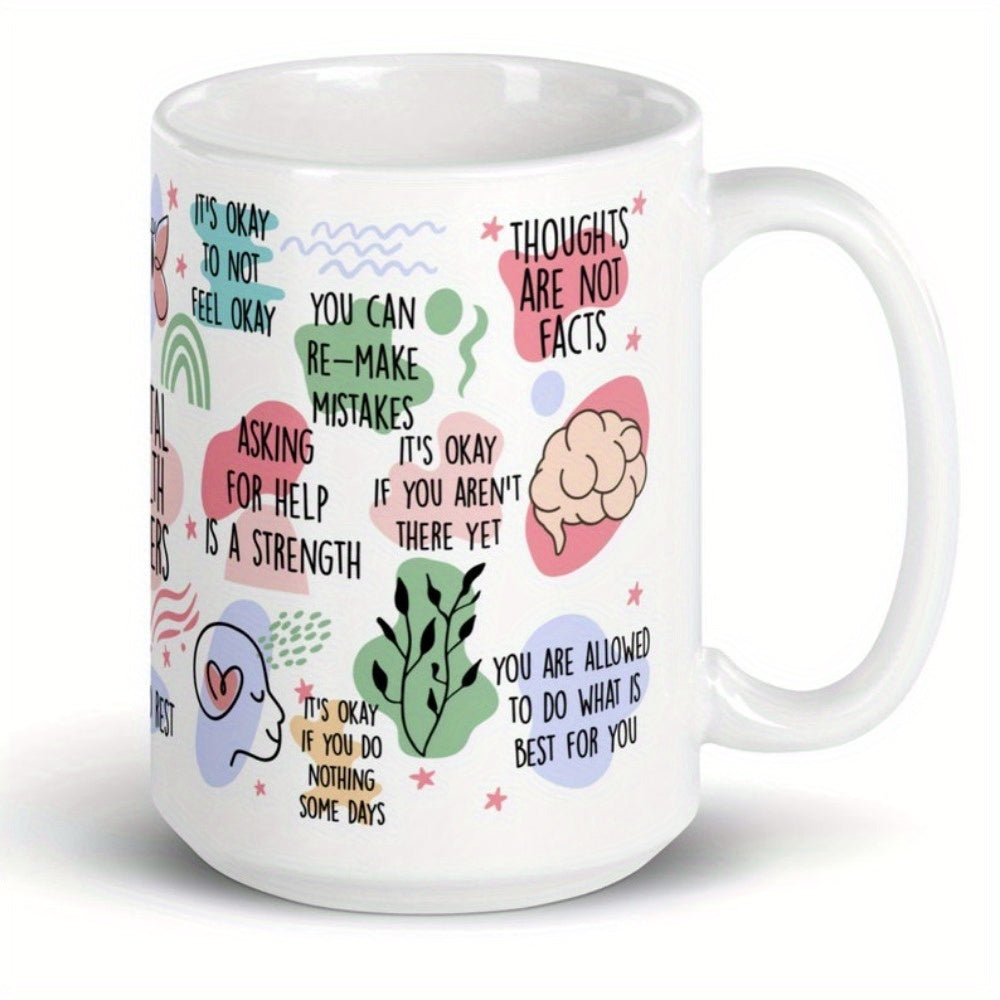 Bohemian Ceramic Mug – Self-Love & Positive Affirmations Coffee Cup (11oz, White)
