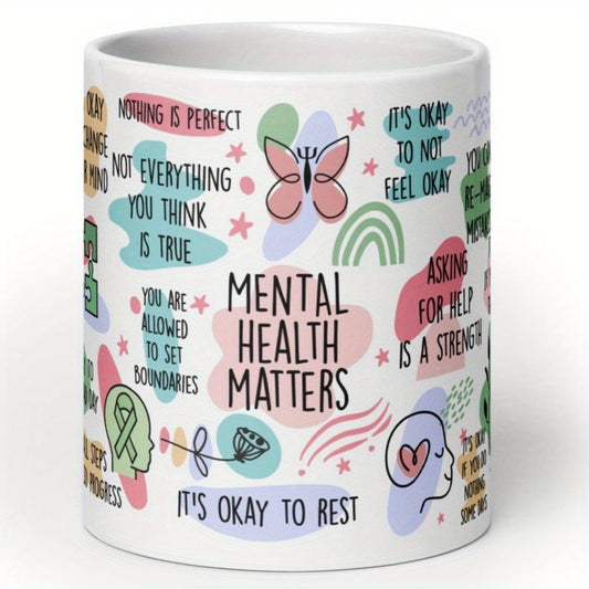 Bohemian Ceramic Mug – Self-Love & Positive Affirmations Coffee Cup (11oz, White)