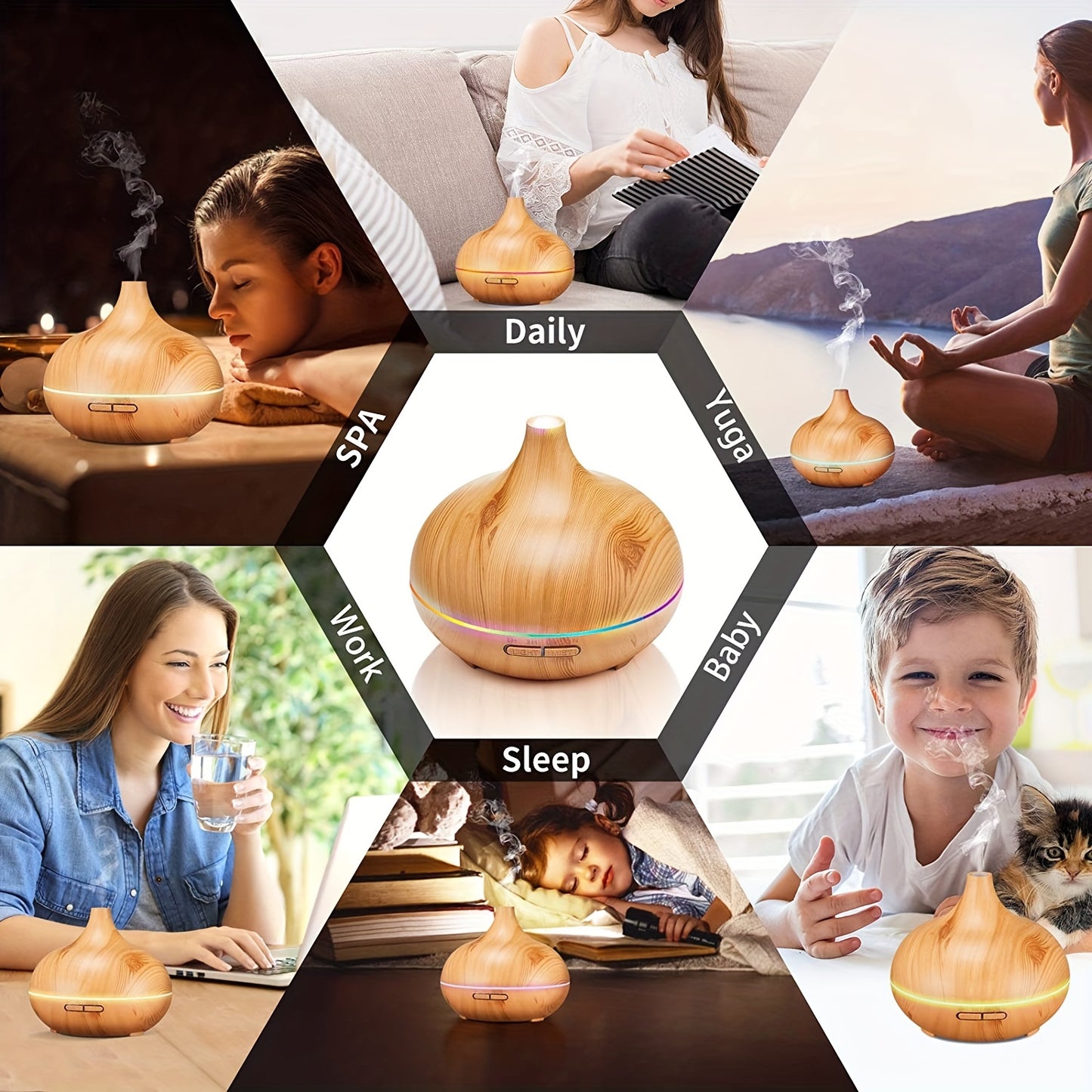 Aroma Diffuser – Large Room Ultrasonic Cool Mist Humidifier (Wood Color, 18.6 oz)