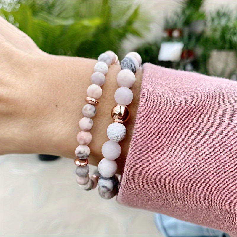 Jasper & Rose Quartz Gemstone Beaded Bracelet – Aromatherapy Diffuser