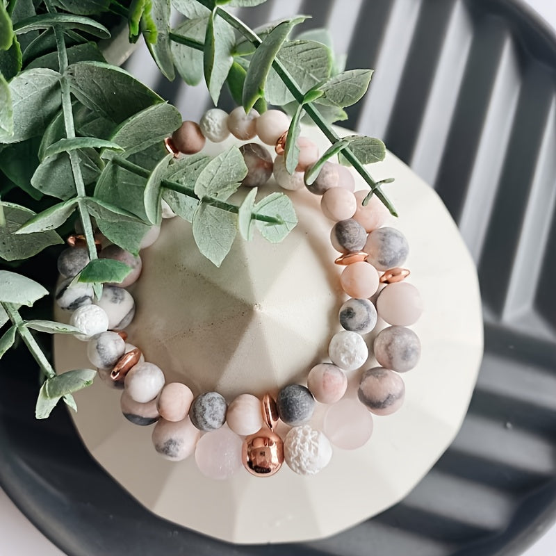 Jasper & Rose Quartz Gemstone Beaded Bracelet – Aromatherapy Diffuser