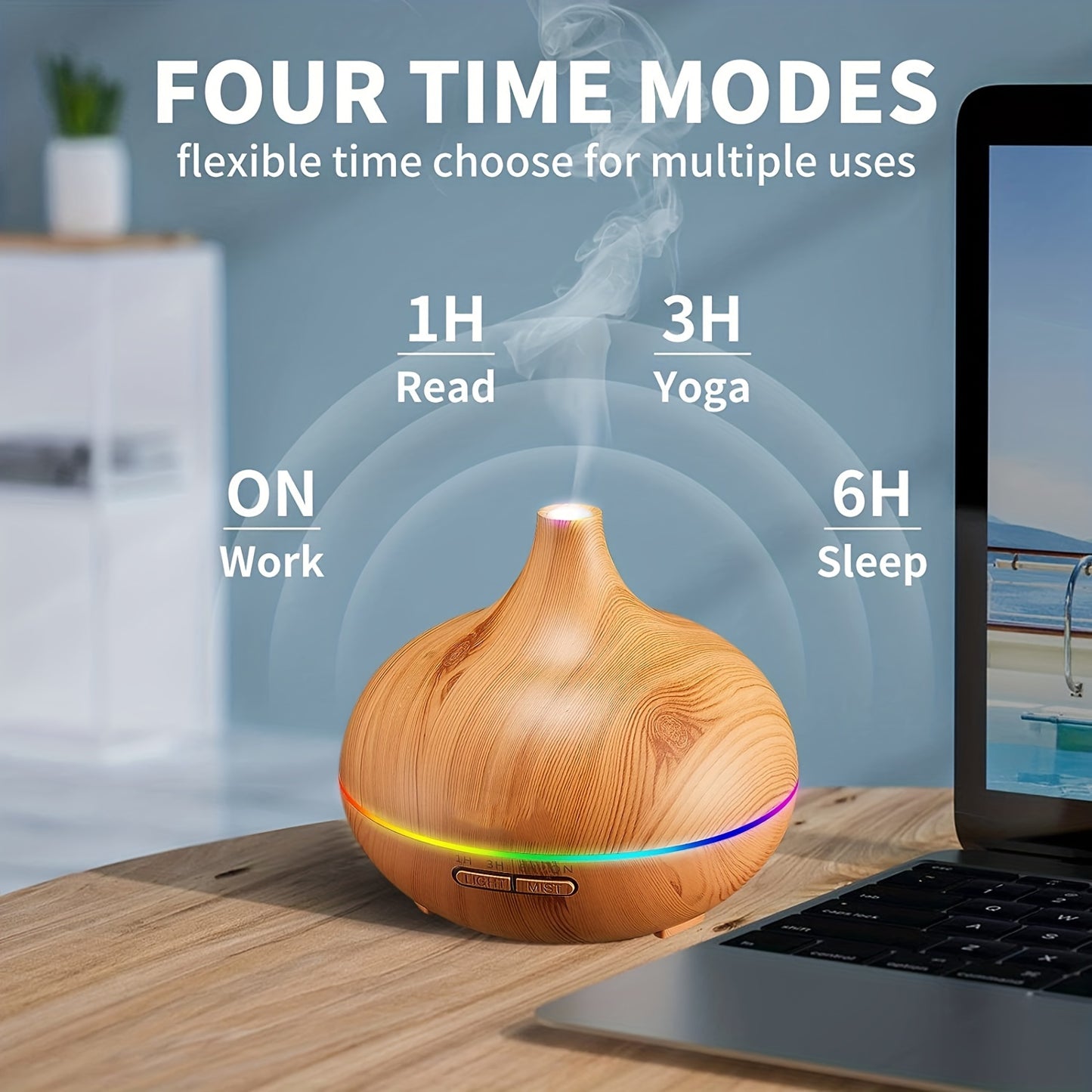 Aroma Diffuser – Large Room Ultrasonic Cool Mist Humidifier (Wood Color, 18.6 oz)