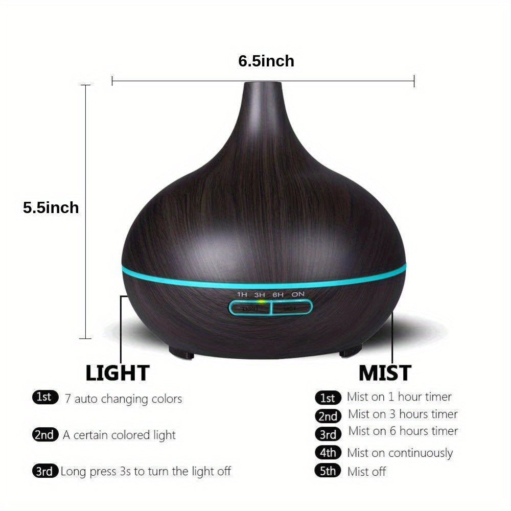 Aroma Diffuser – Large Room Ultrasonic Cool Mist Humidifier (Wood Color, 18.6 oz)