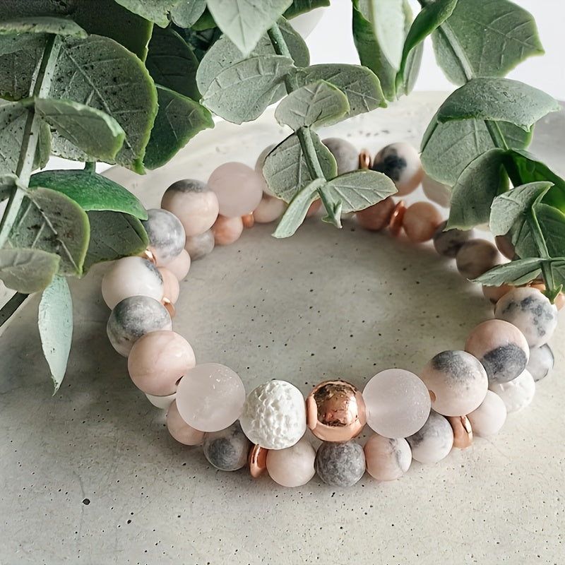 Jasper & Rose Quartz Gemstone Beaded Bracelet – Aromatherapy Diffuser