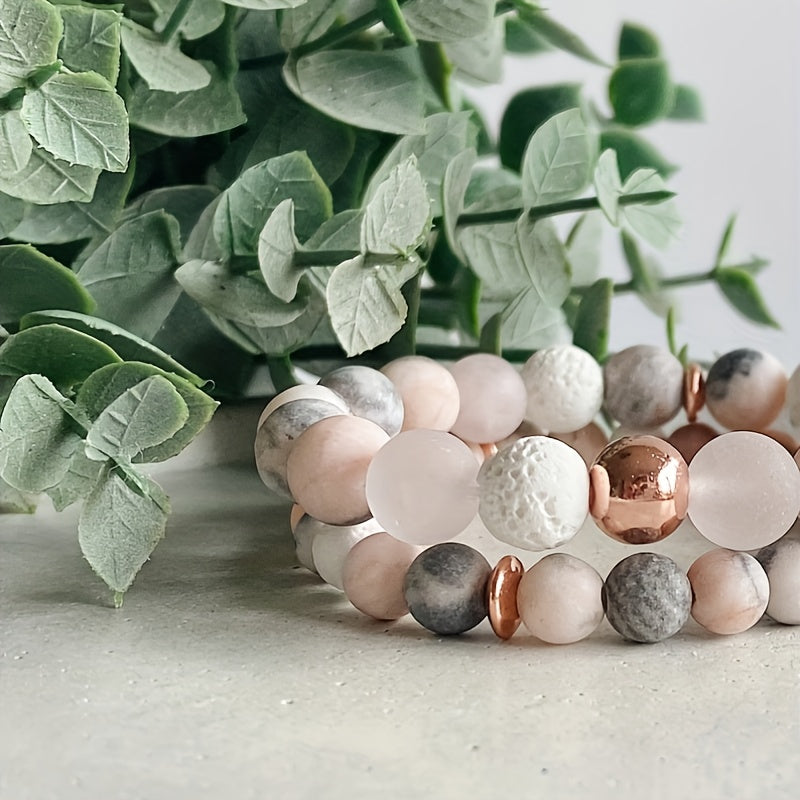 Jasper & Rose Quartz Gemstone Beaded Bracelet – Aromatherapy Diffuser