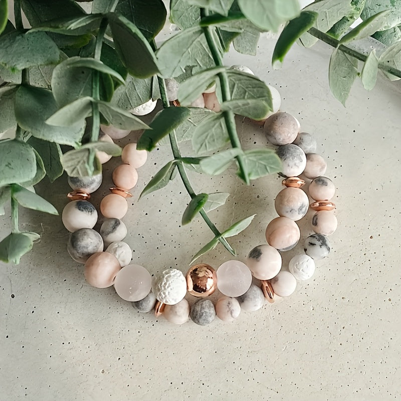 Jasper & Rose Quartz Gemstone Beaded Bracelet – Aromatherapy Diffuser